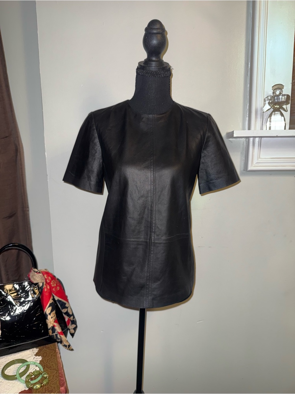 Truth and Pride Black Leather Short Sleeve Top